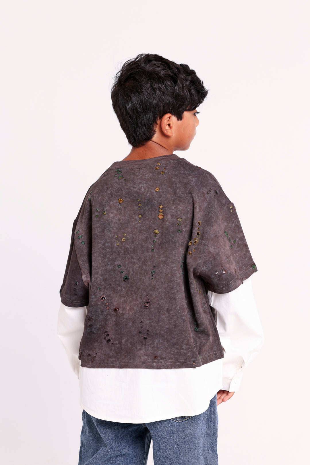 DISTRESSED SWEATSHIRT WITH LAYERED HEM