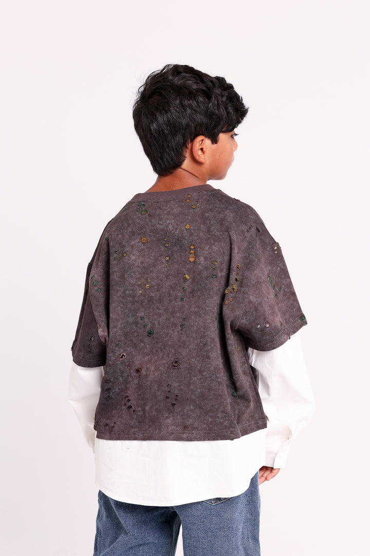 DISTRESSED SWEATSHIRT WITH LAYERED HEM