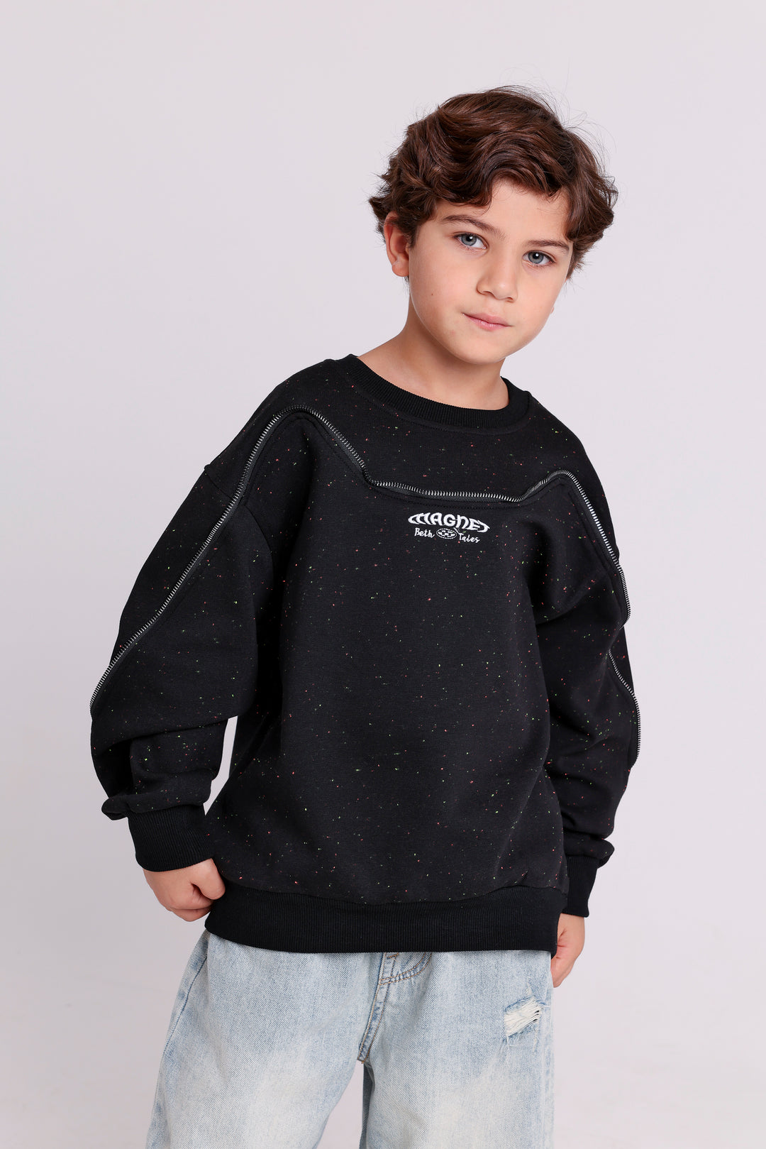SPECKLED SWEATSHIRT WITH ZIP DETAIL