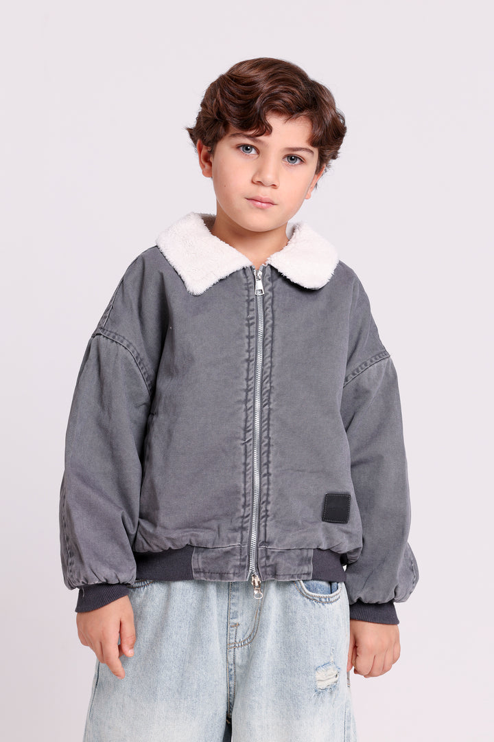BOMBER JACKET WITH FUR COLLAR
