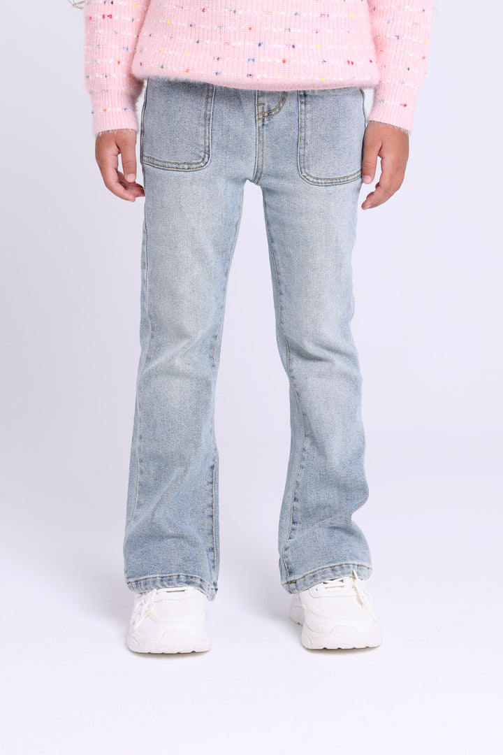 FLARED DENIM PANTS WITH BELT