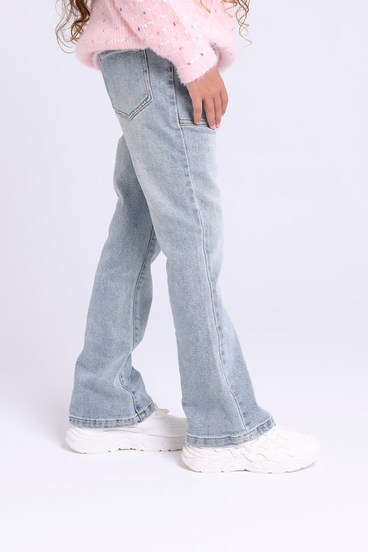 FLARED DENIM PANTS WITH BELT
