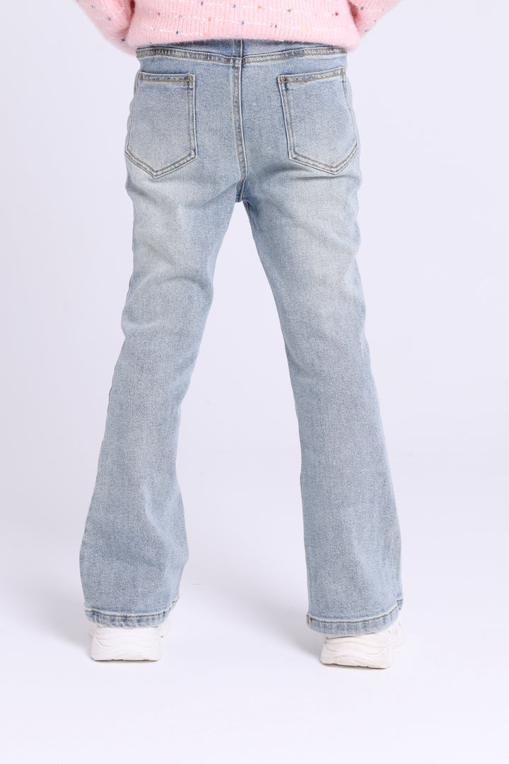 FLARED DENIM PANTS WITH BELT