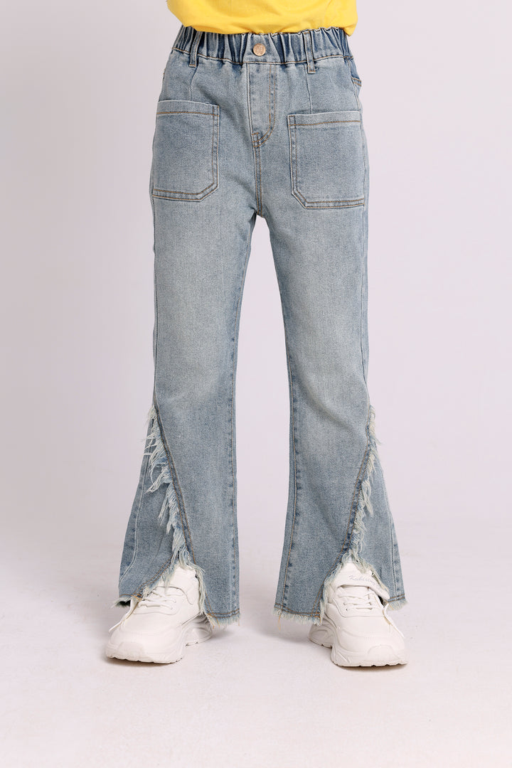 FLARED DENIM PANTS WITH SIDE SLITS