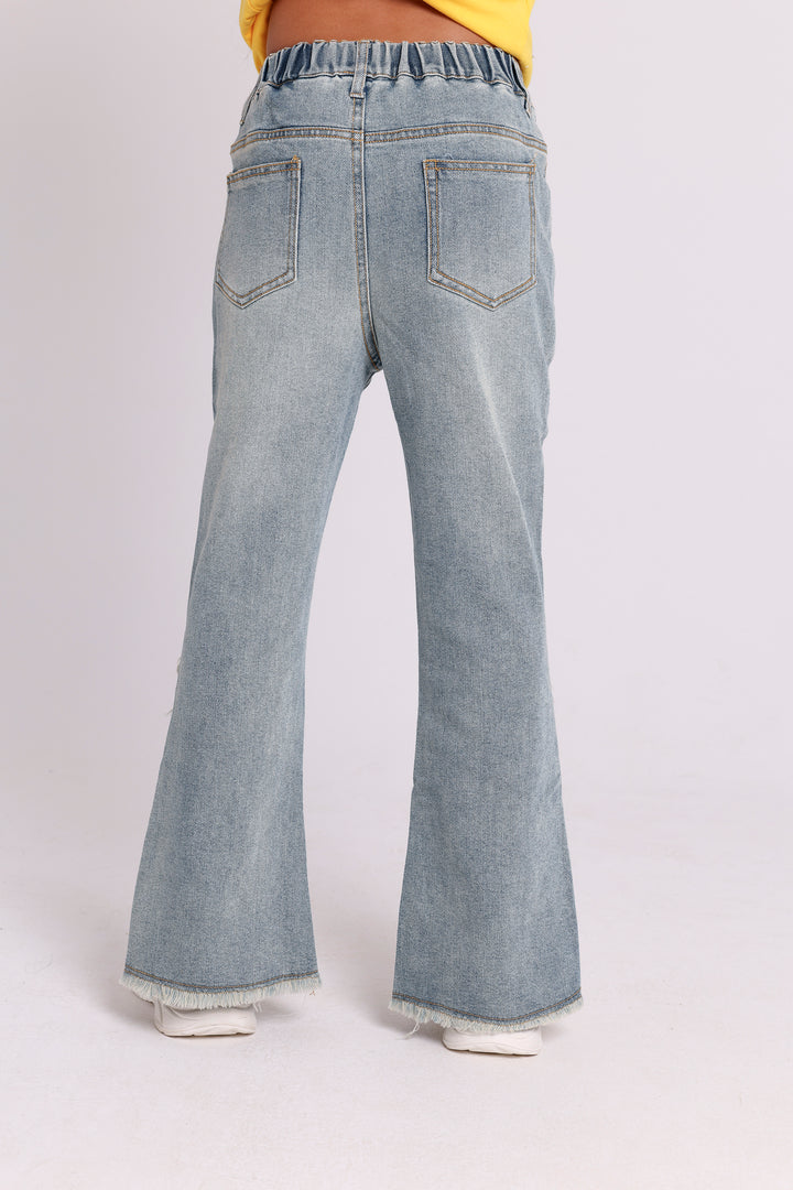 FLARED DENIM PANTS WITH SIDE SLITS