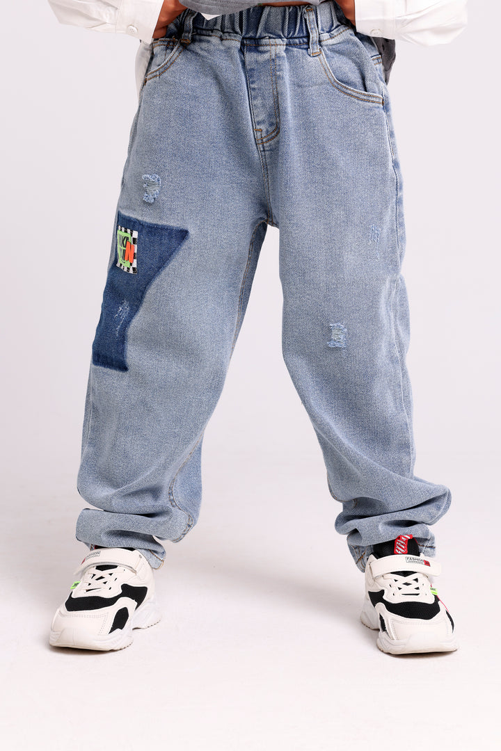 KIDS DENIM JEANS WITH SIDE PATCH