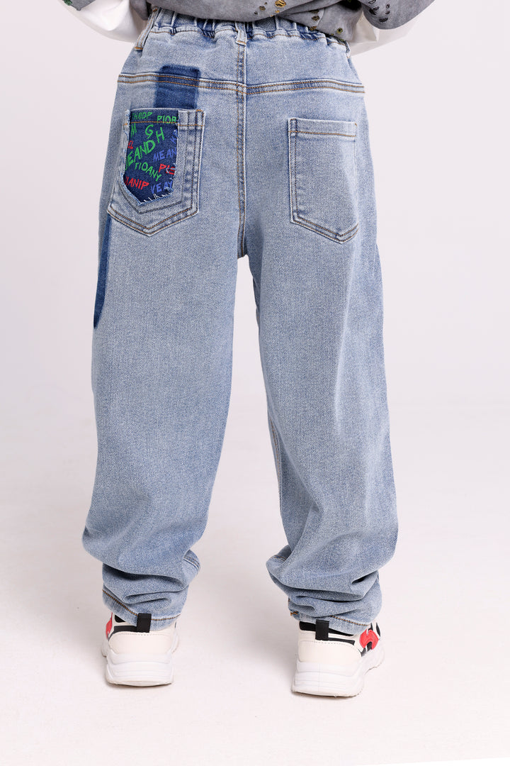 KIDS DENIM JEANS WITH SIDE PATCH