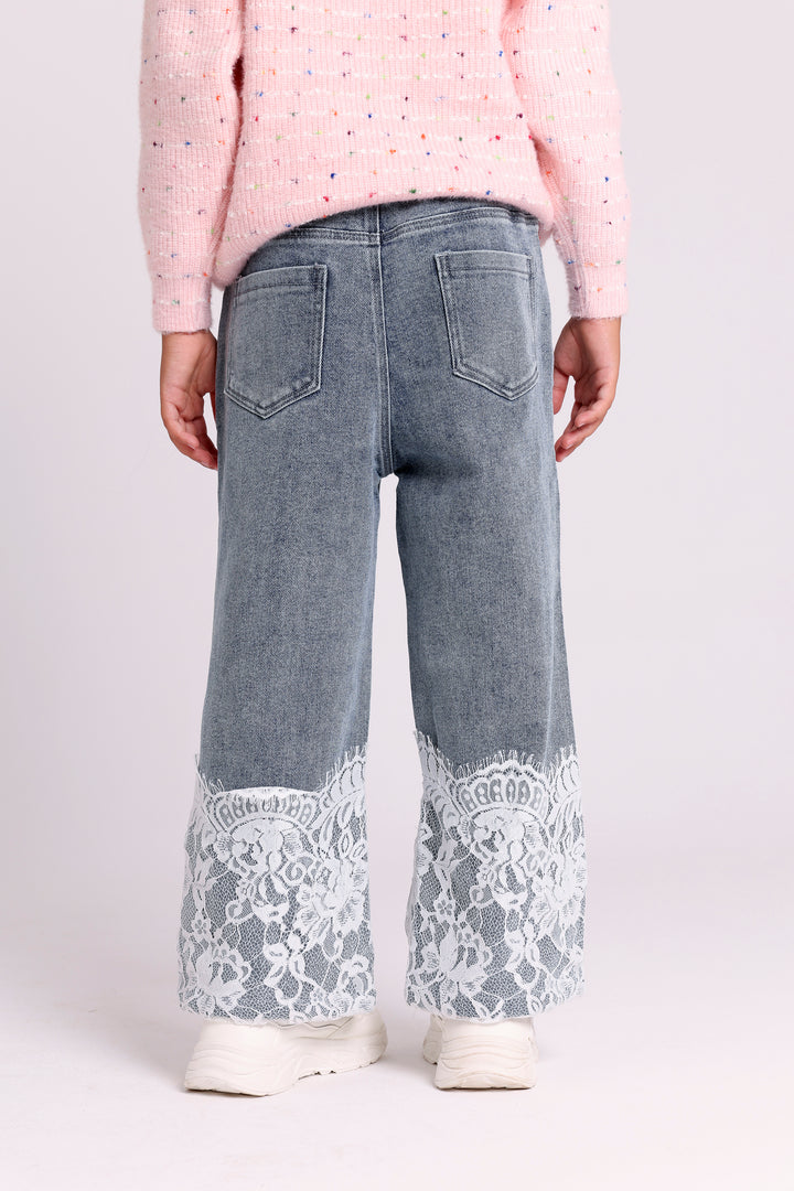 GIRLS JEANS WITH LACE HEM