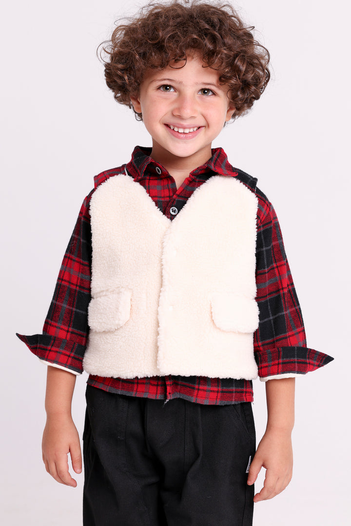 Checkered Shirt with Fleece Vest