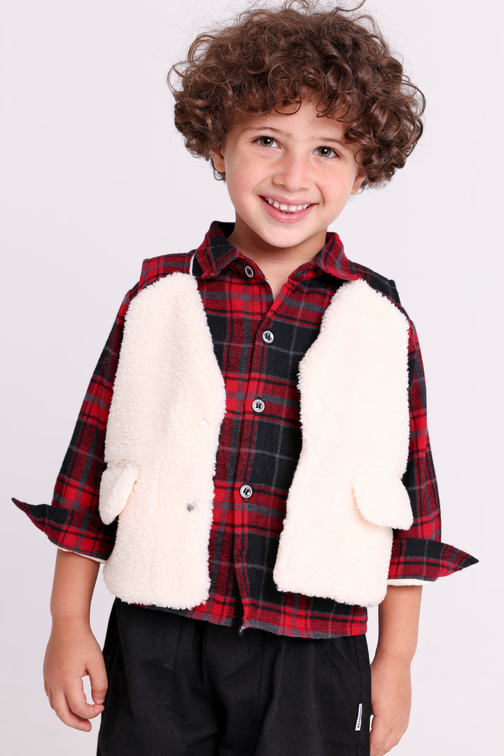 Checkered Shirt with Fleece Vest