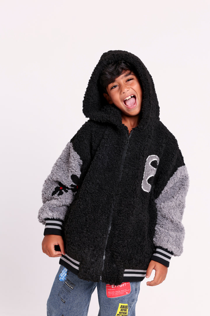 Fuzzy Hooded Zip Jacket