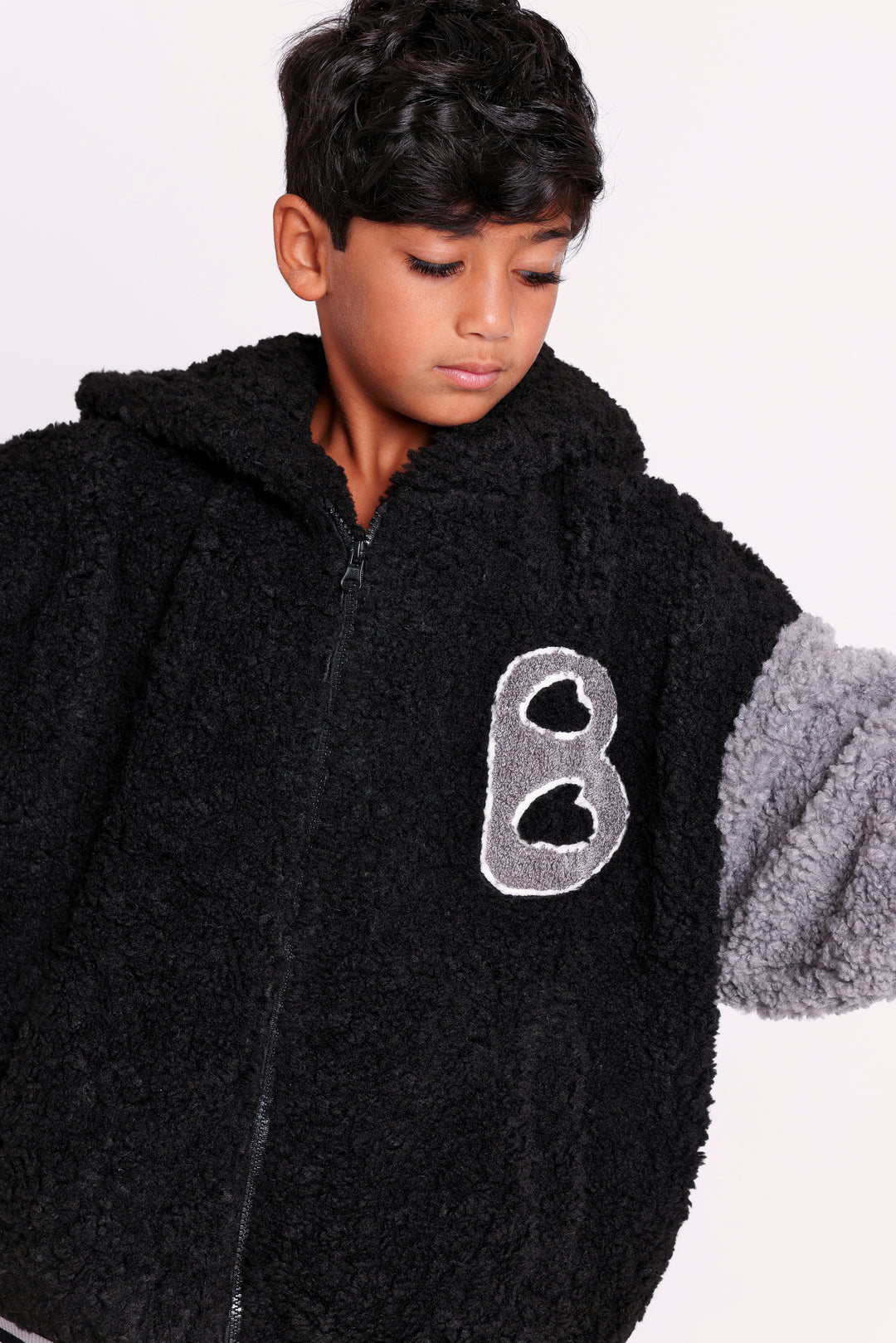 Fuzzy Hooded Zip Jacket