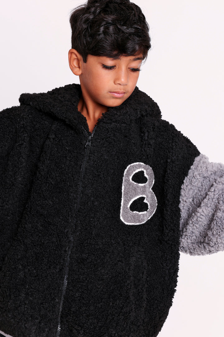 Fuzzy Hooded Zip Jacket