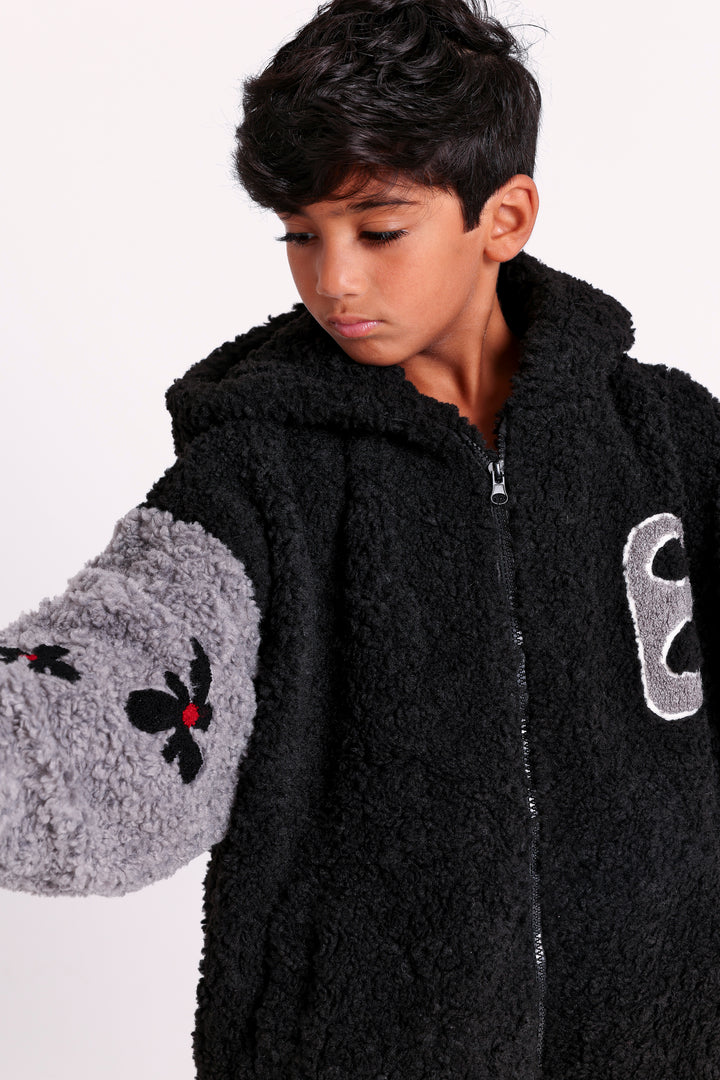 Fuzzy Hooded Zip Jacket
