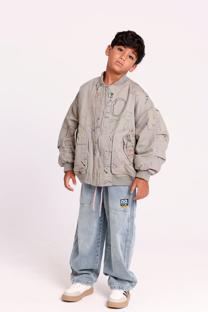 Doodle Print Zip Jacket