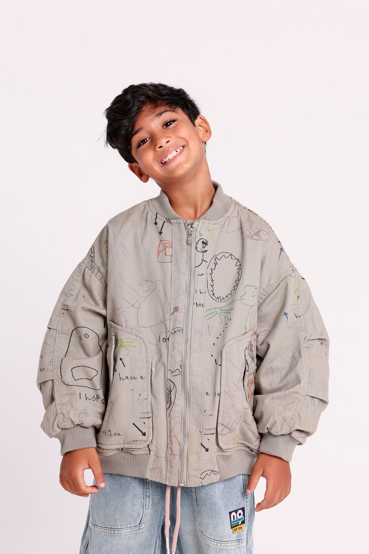 Doodle Print Zip Jacket