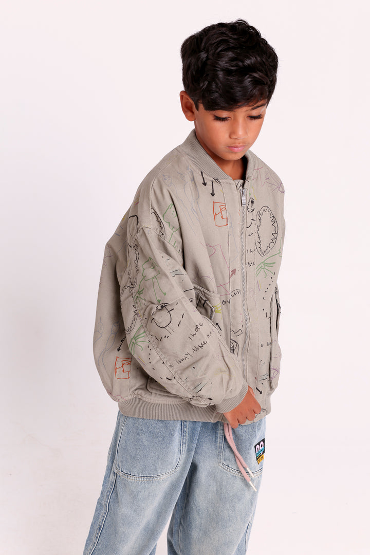 Doodle Print Zip Jacket