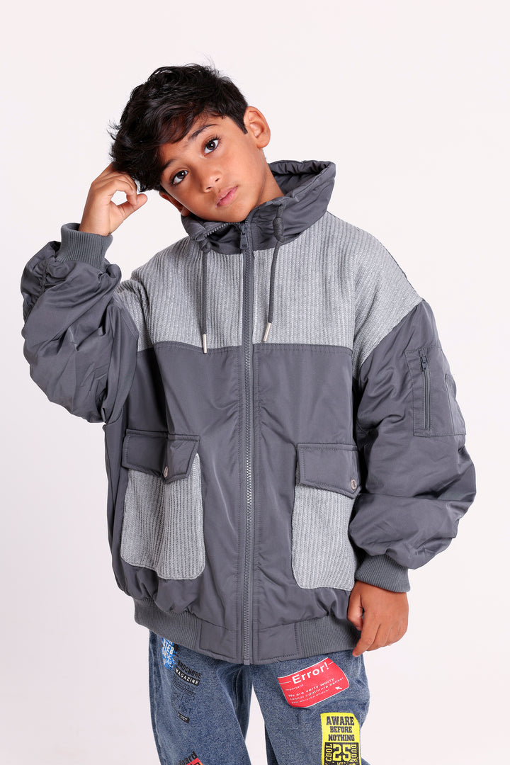 Mixed Fabric Pocket Jacket