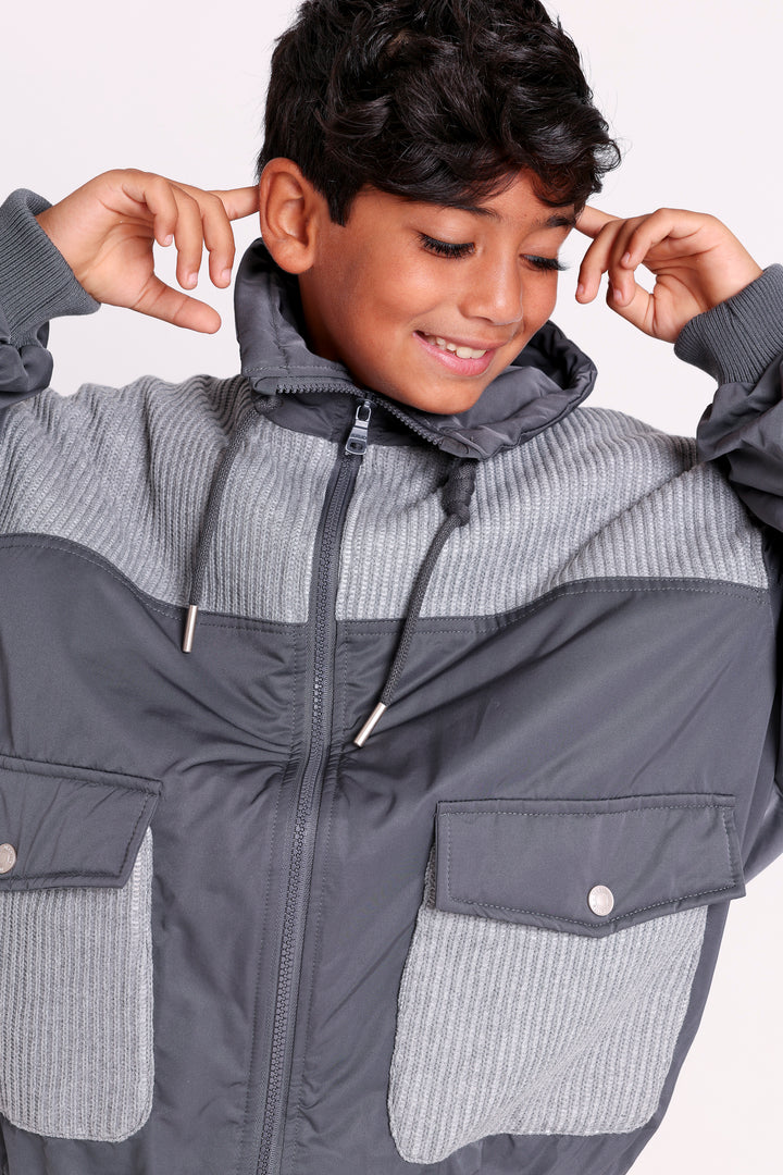 Mixed Fabric Pocket Jacket