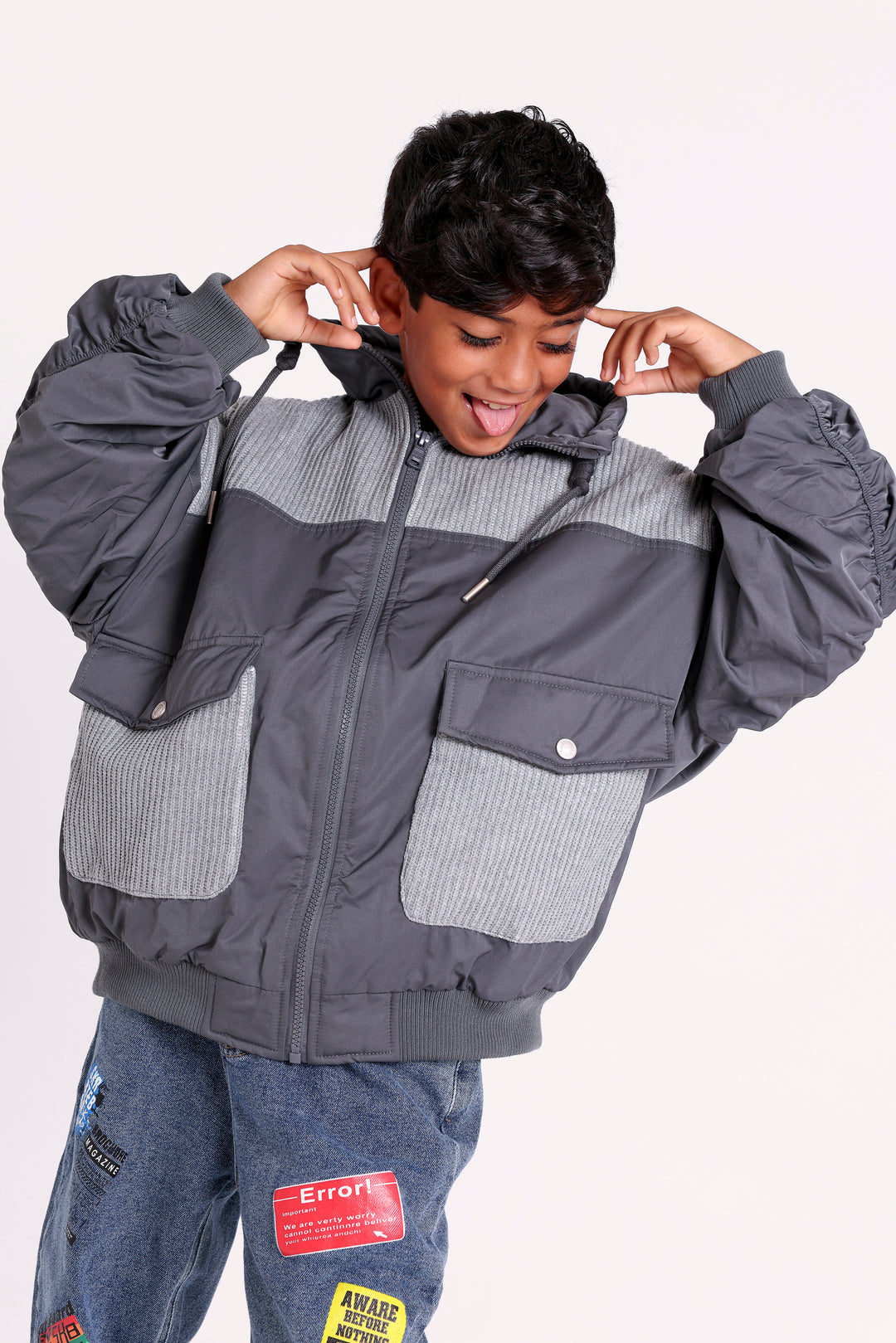 Mixed Fabric Pocket Jacket