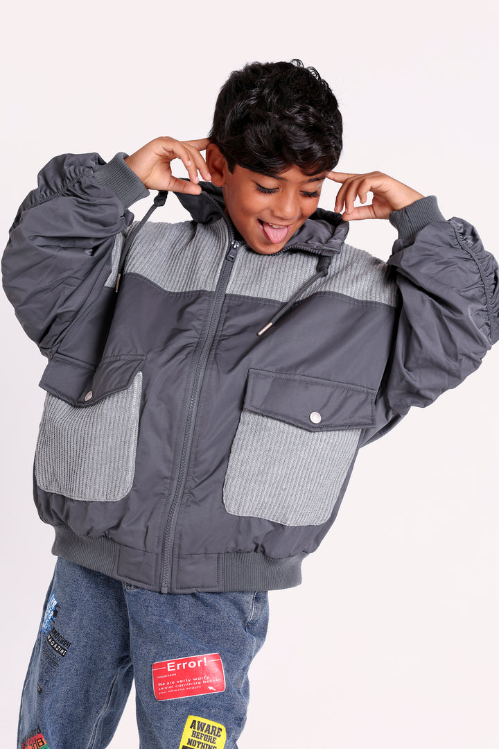 Mixed Fabric Pocket Jacket