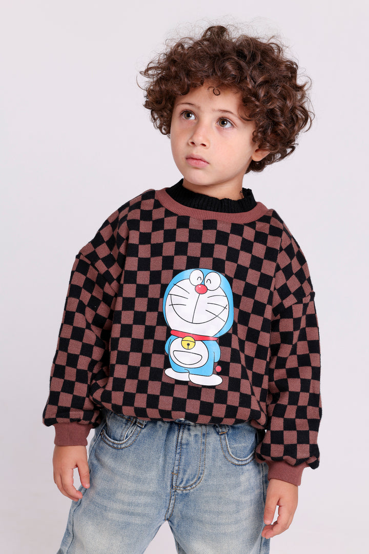 Cartoon Checkered Knit Top