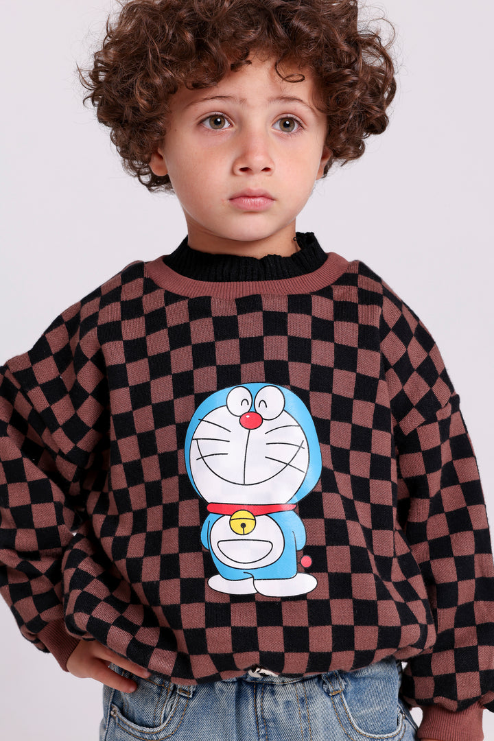 Cartoon Checkered Knit Top