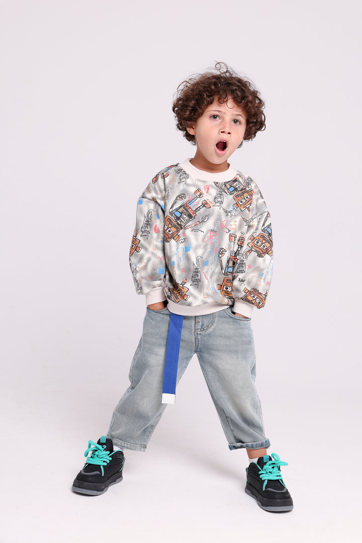 Playful Robot Print Sweatshirt