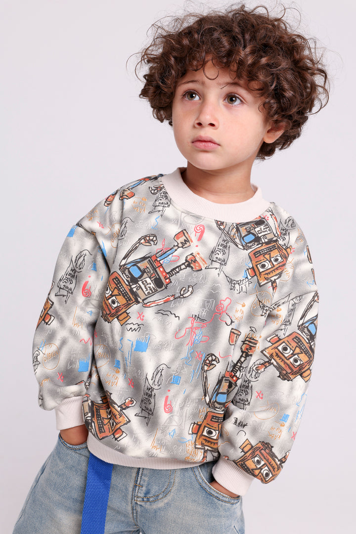 Playful Robot Print Sweatshirt