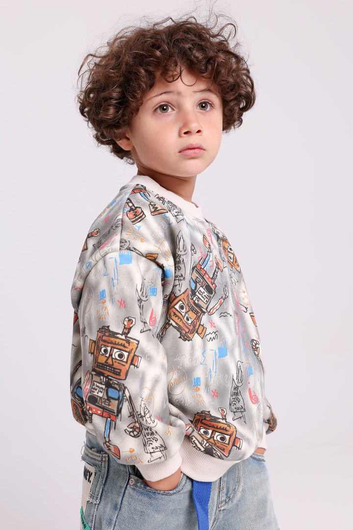 Playful Robot Print Sweatshirt