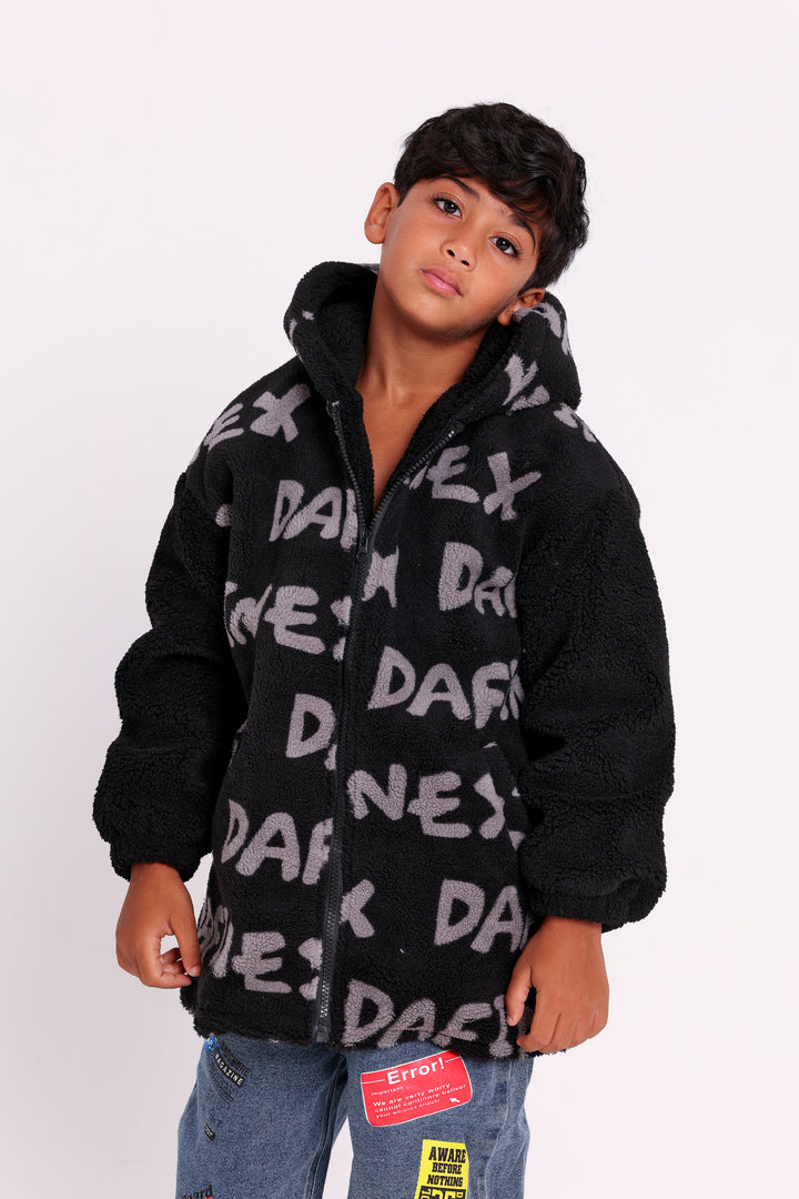 Letter Print Fuzzy Jacket