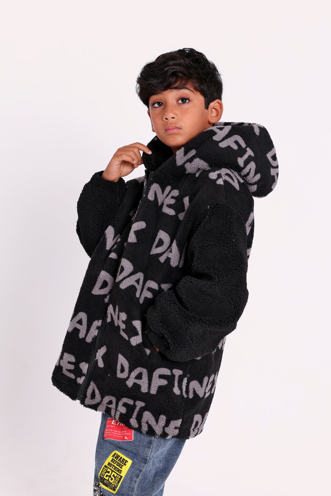 Letter Print Fuzzy Jacket