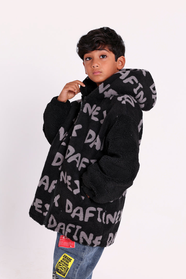 Letter Print Fuzzy Jacket