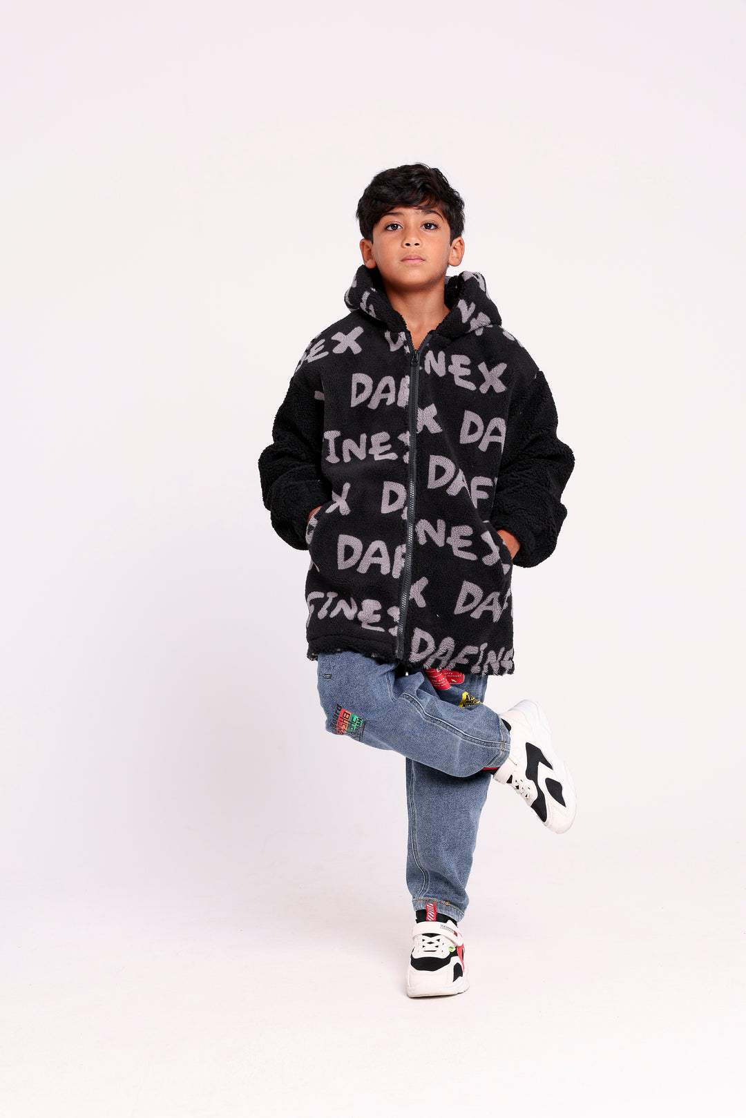 Letter Print Fuzzy Jacket