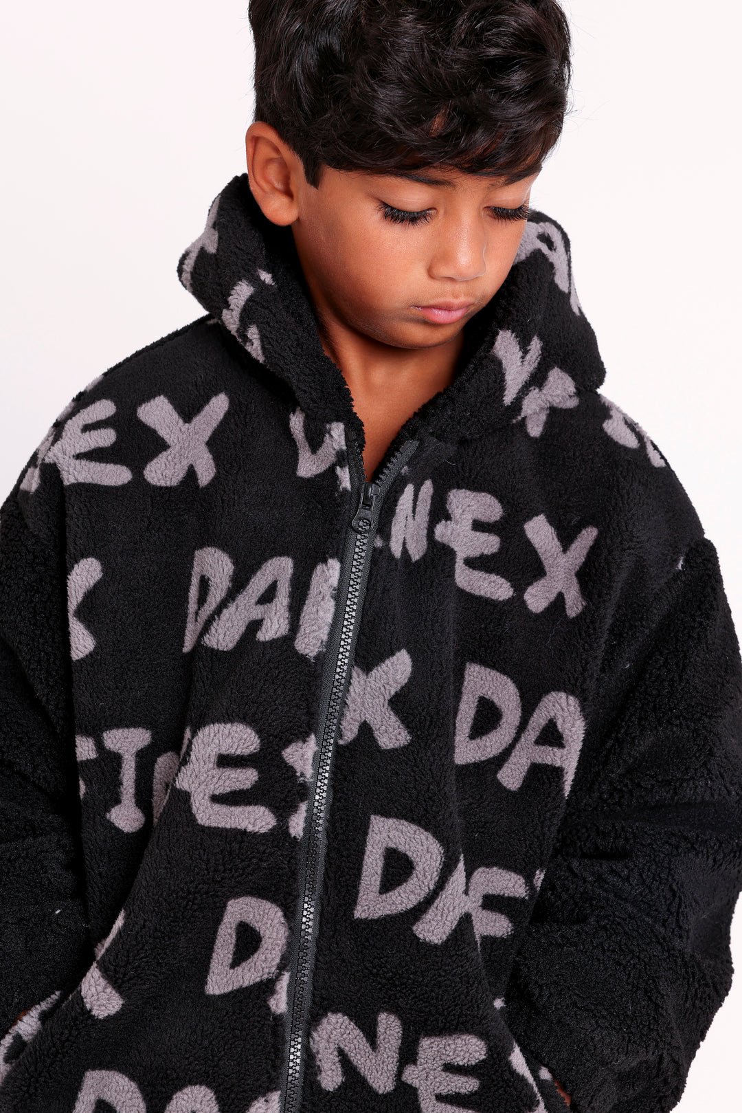 Letter Print Fuzzy Jacket