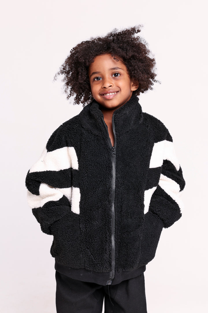 Striped Sleeve Fuzzy Jacket