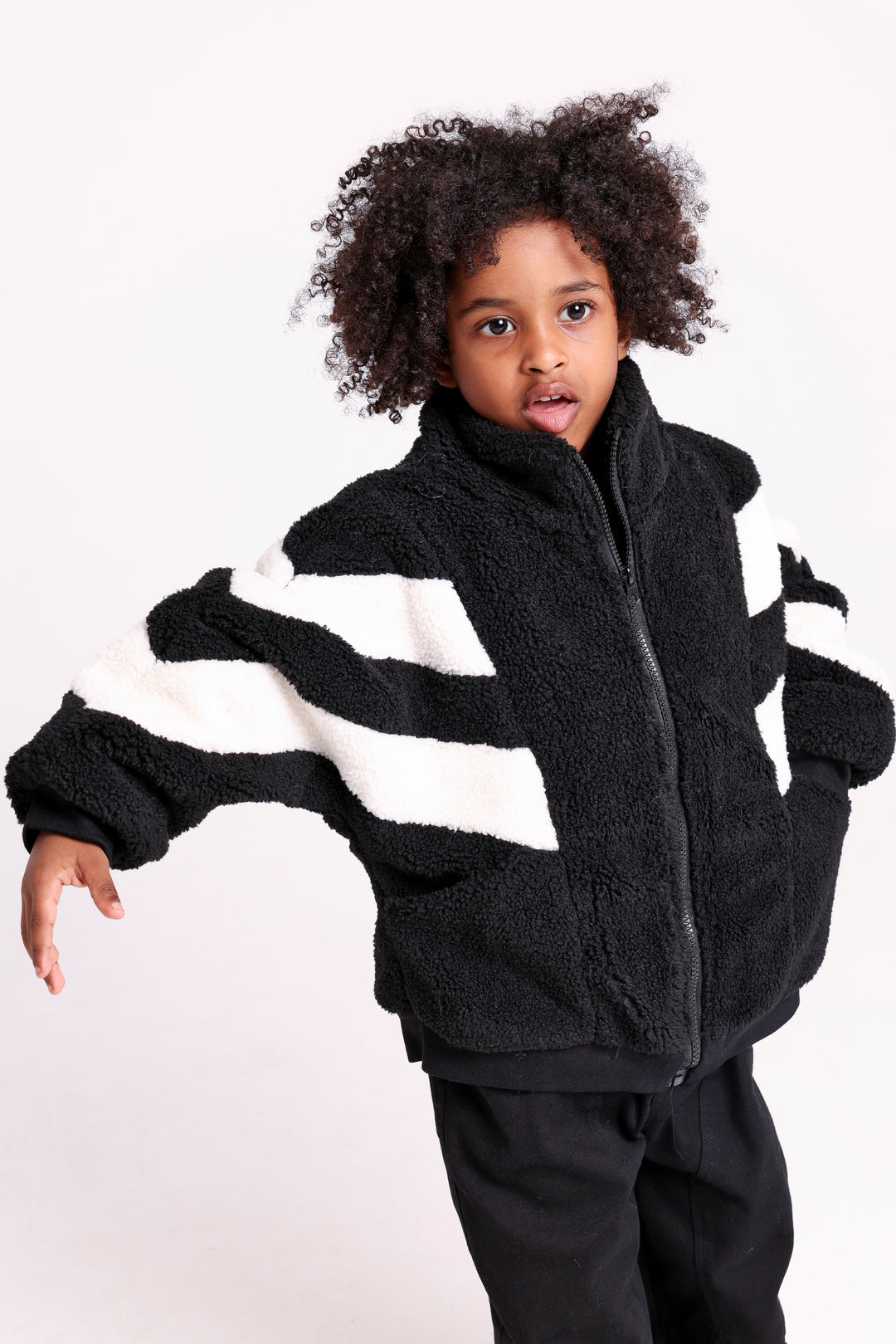 Striped Sleeve Fuzzy Jacket