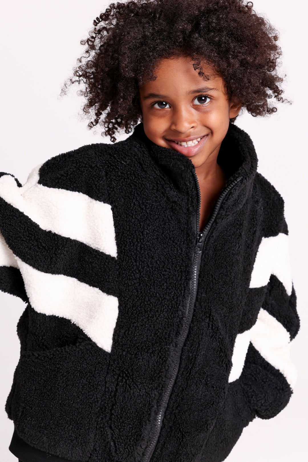 Striped Sleeve Fuzzy Jacket