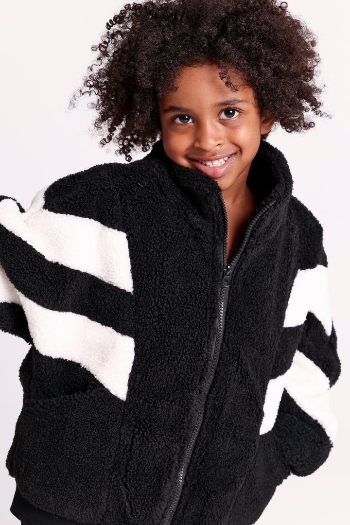 Striped Sleeve Fuzzy Jacket