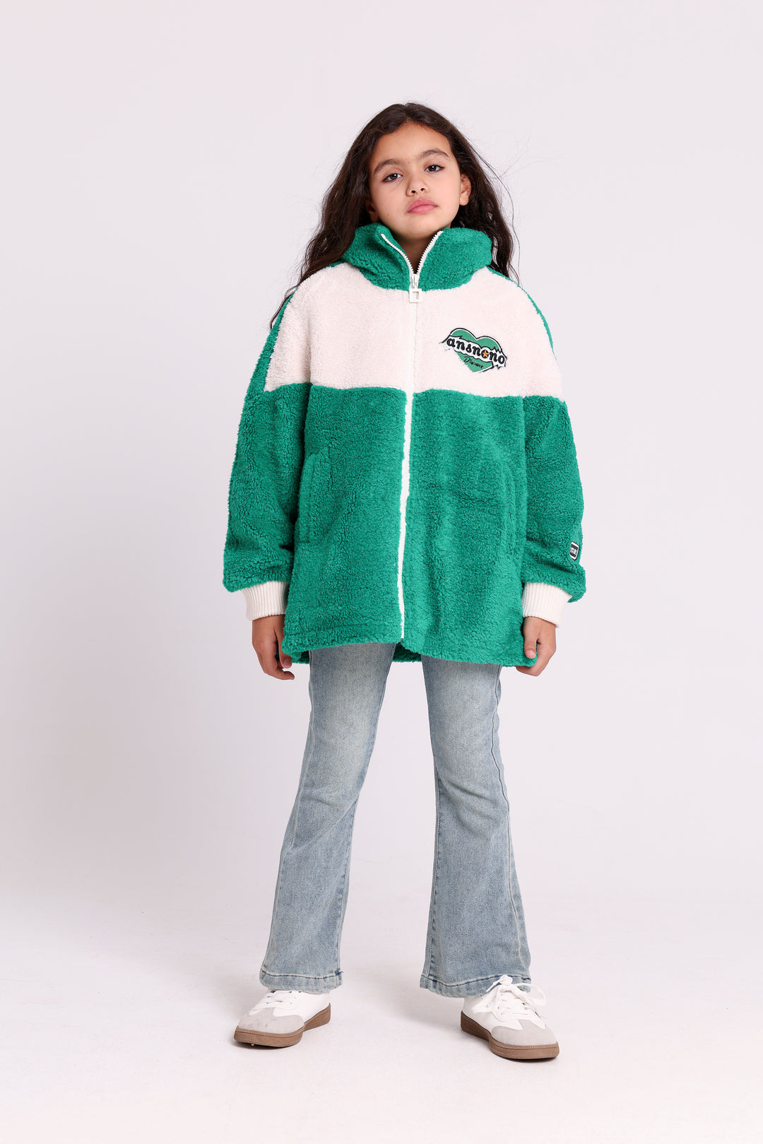 Soft zip hoodie with heart patch