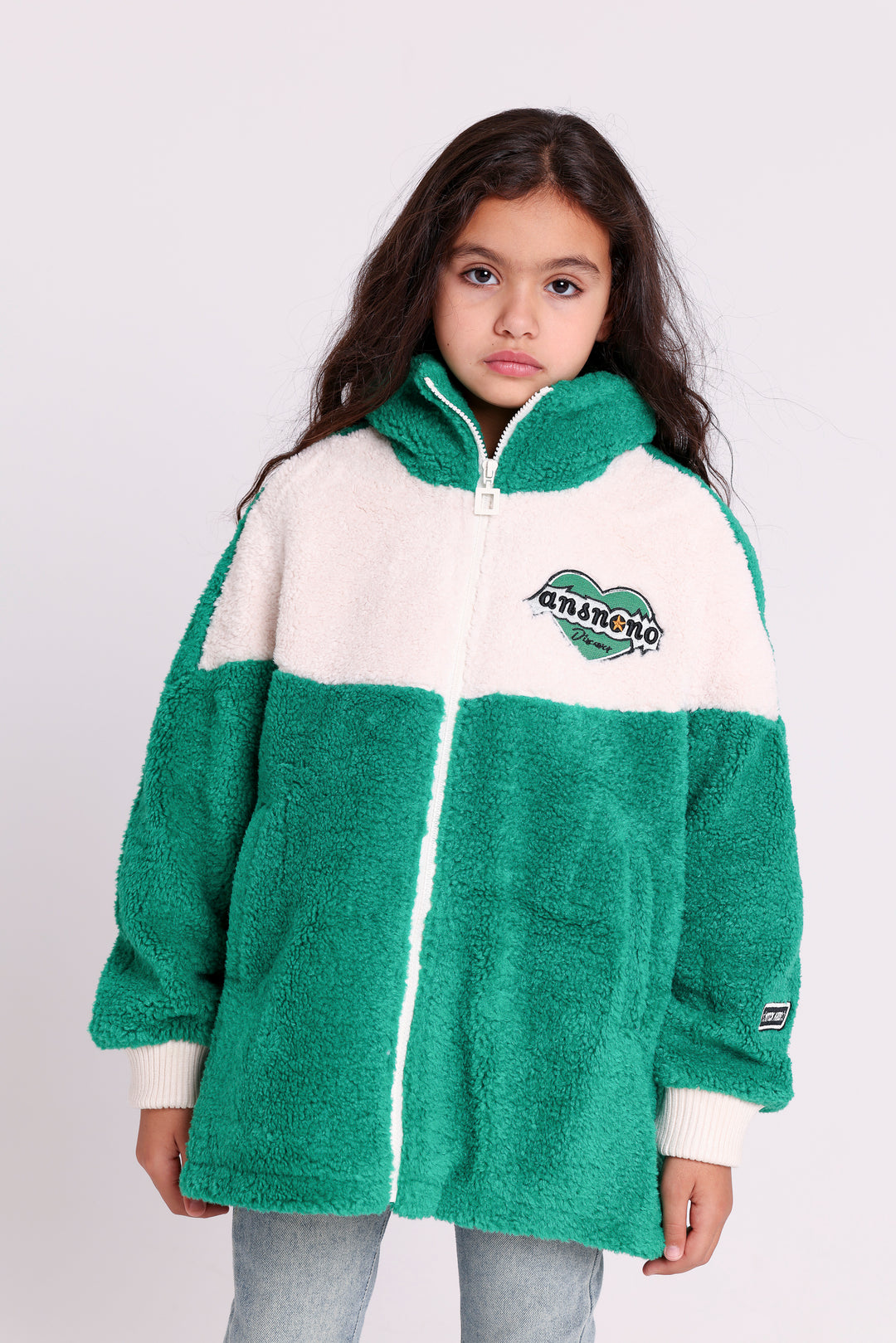 Soft zip hoodie with heart patch