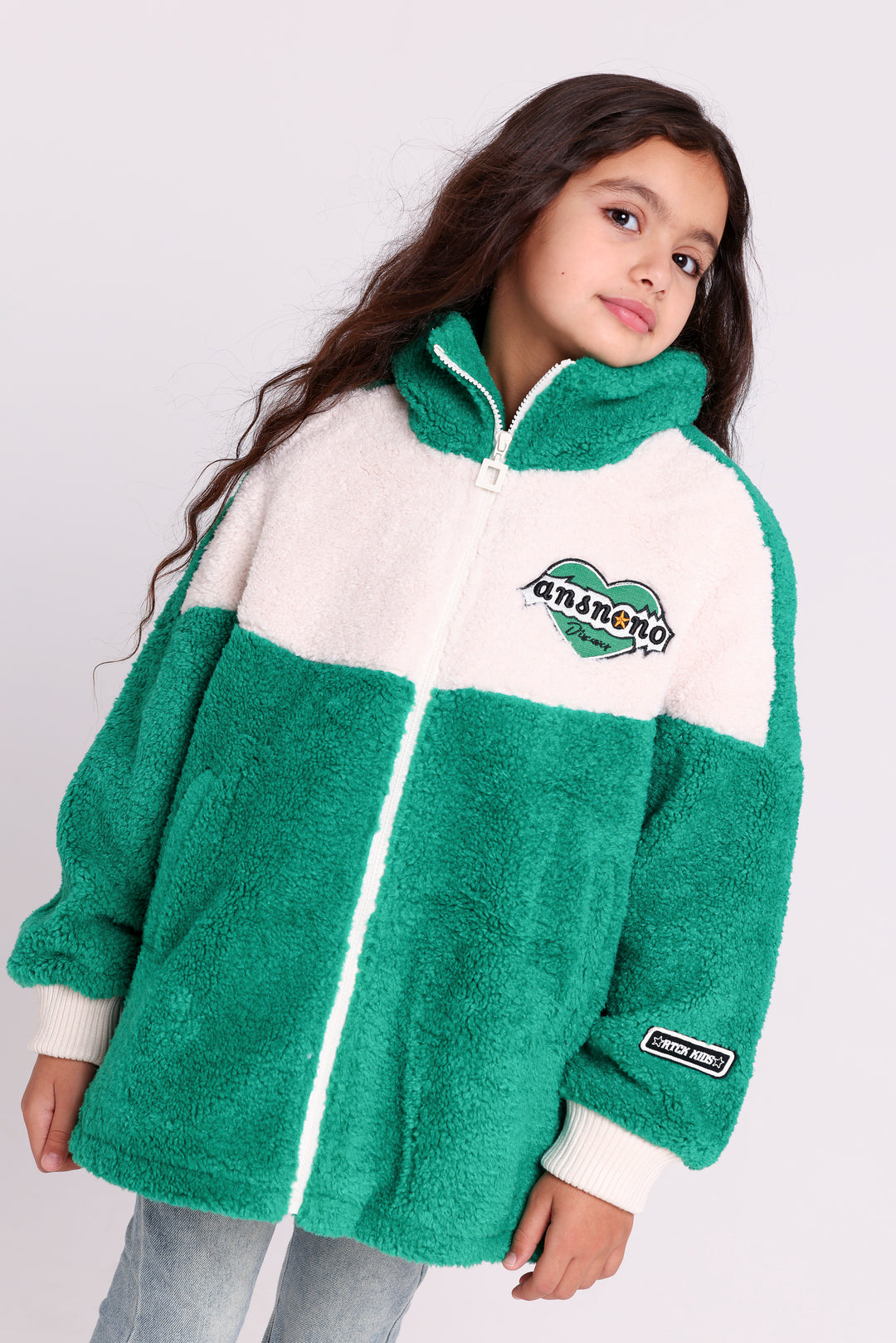 Soft zip hoodie with heart patch