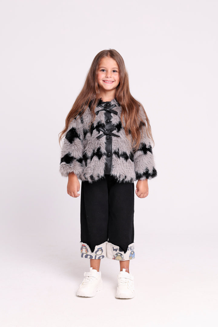 Playful faux fur JACKET with bold pattern