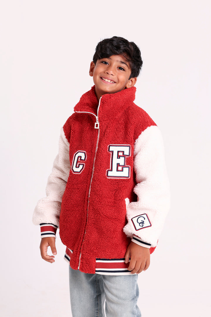 Cheerful lettered fleece JACKET