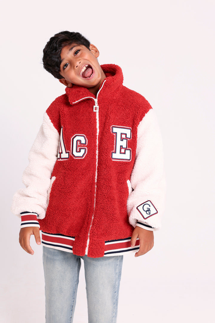 Cheerful lettered fleece JACKET