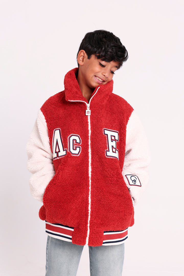 Cheerful lettered fleece JACKET