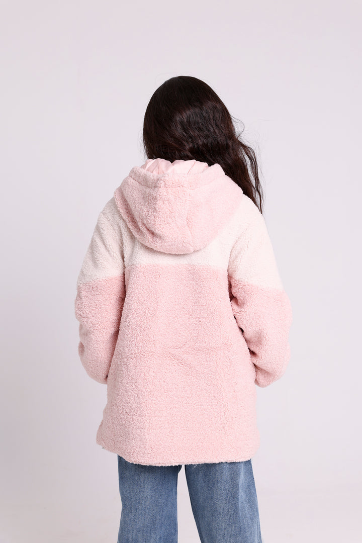 Warm hooded fleece jacket with letter patch