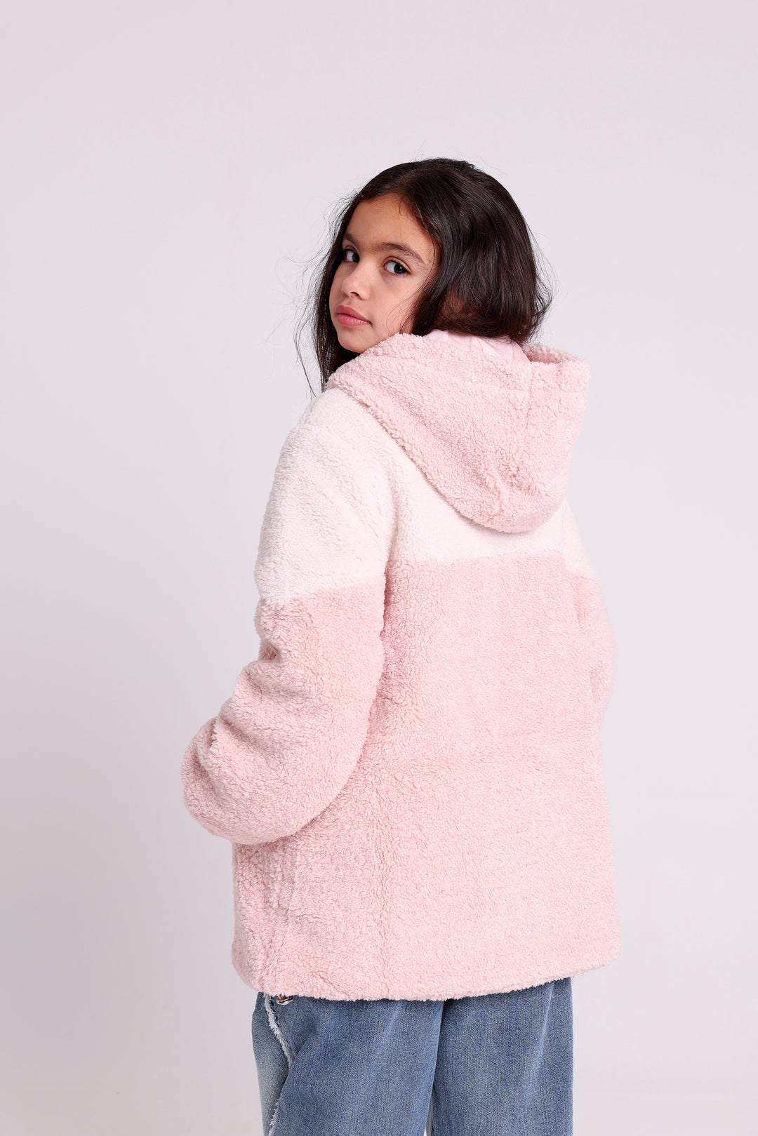 Warm hooded fleece jacket with letter patch