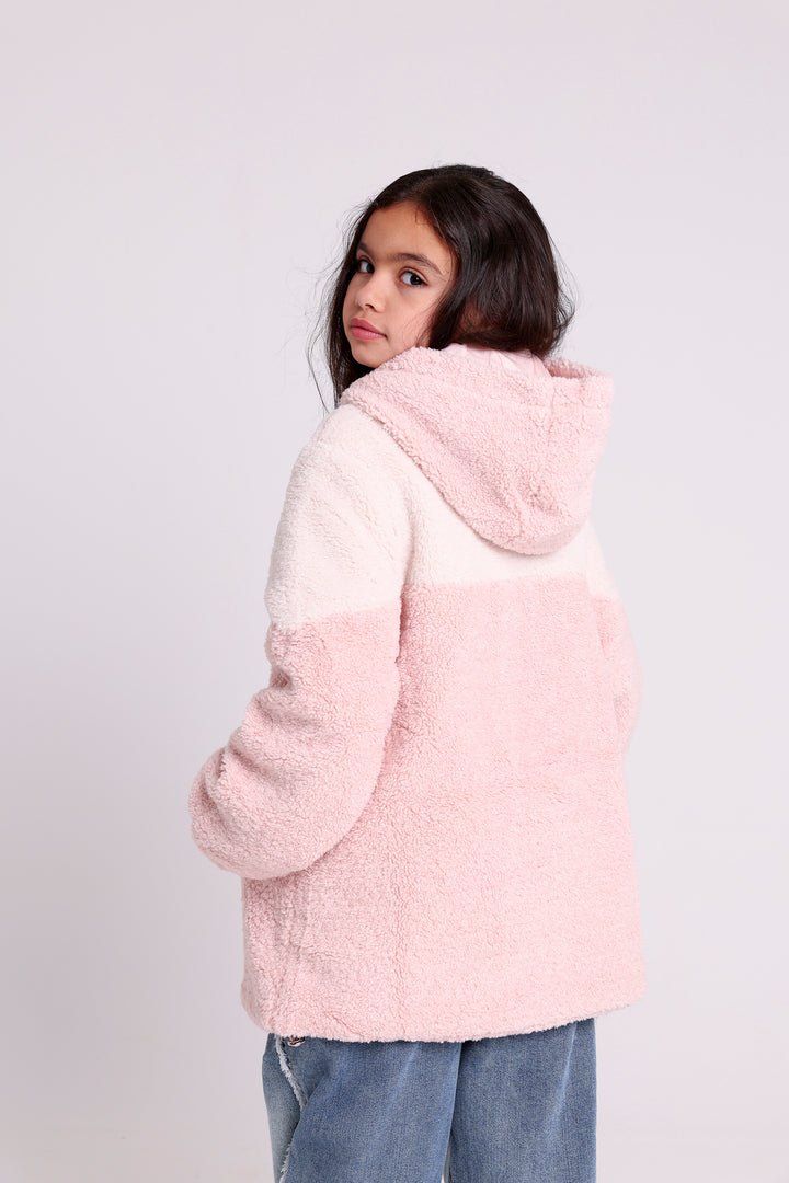 Warm hooded fleece jacket with letter patch
