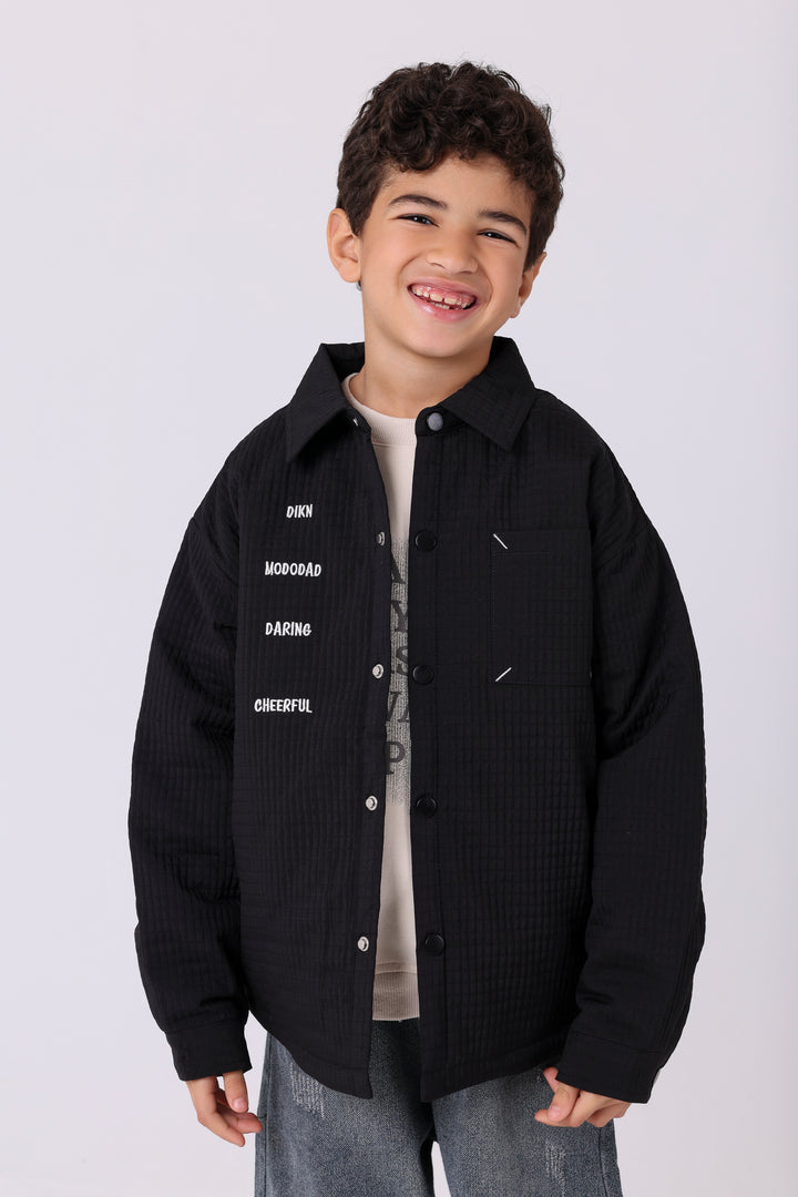 Bold Lettered Waffle-Texture Shirt